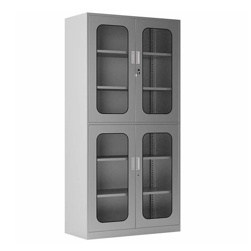 4 Galss Door Double Tiers Stainless Steel Storage Cabinet With Adjustable Shelves