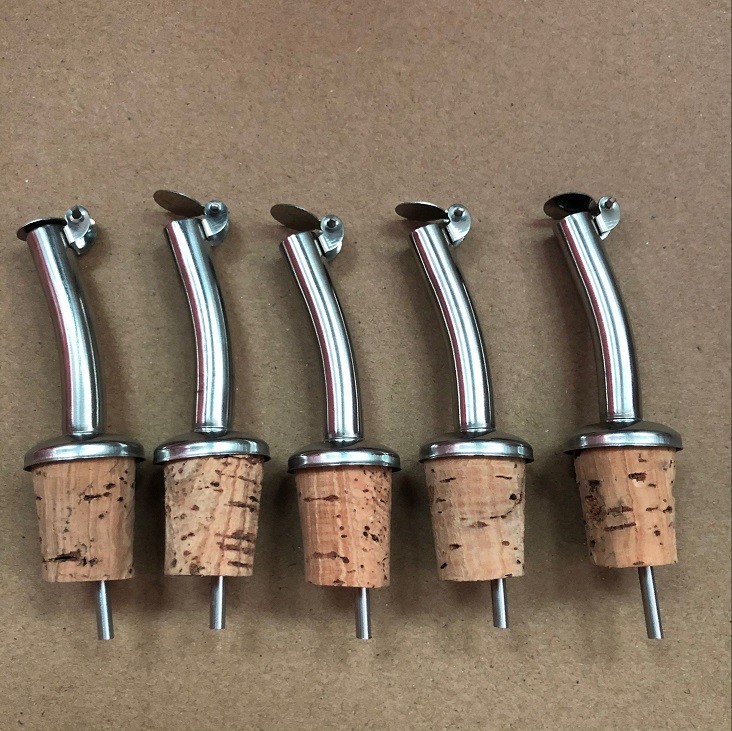 Wholesale Hot sell stainless steel oil pourer spout with nature cork stopper from china suppliers