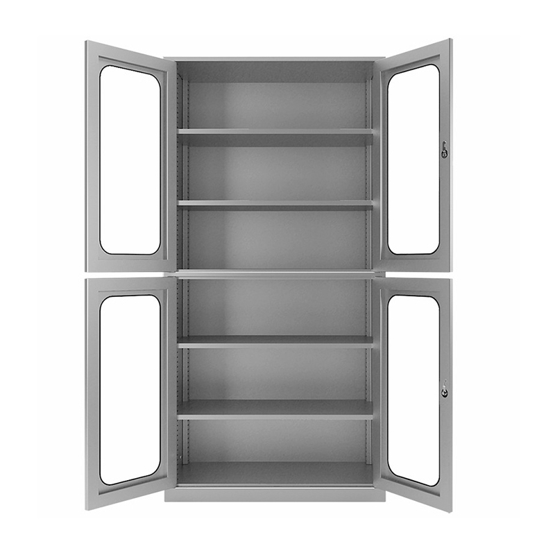 4 Galss Door Double Tiers Stainless Steel Storage Cabinet With Adjustable Shelves