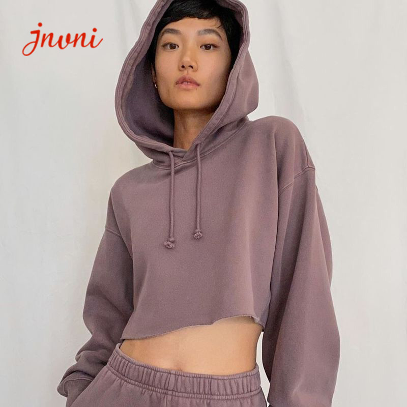 Wholesale Plain Cropped Hooded Sweatshirts French Terry Women Jumper Sweater from china suppliers
