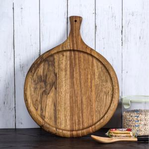 Wholesale Hot selling Japanese kitchen wood cutting board acacia round pizza tray peel from china suppliers