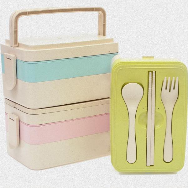Quality 3 Layers Wheat Straw Kids Lunch Box , Portable Insulated Lunch Boxes For Adults for sale