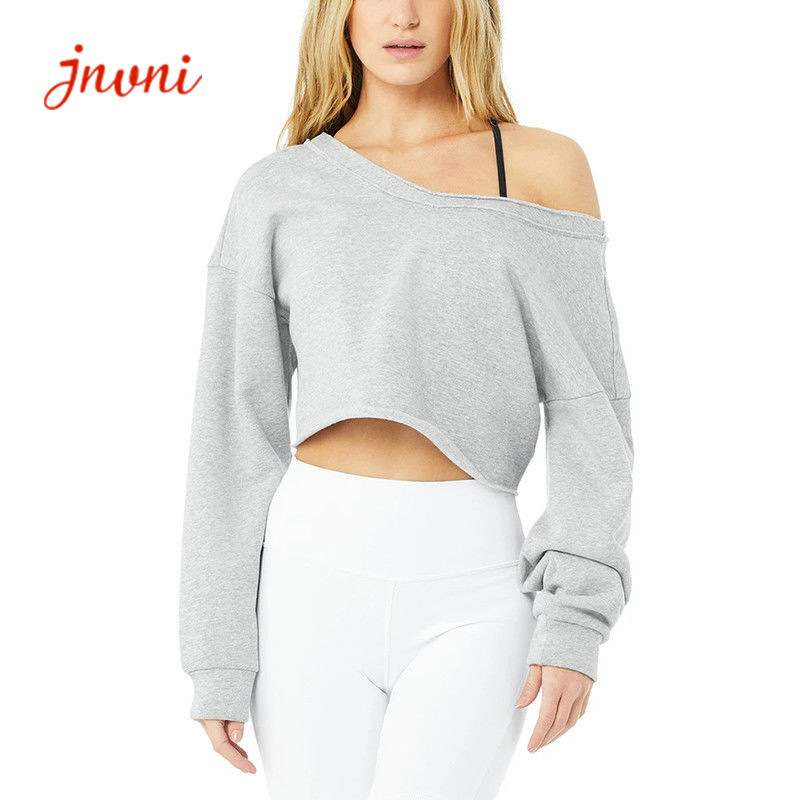 Wholesale Dropped Off Shoulder Cuffed Sleeves Women Workout Hoodies 200gsm from china suppliers