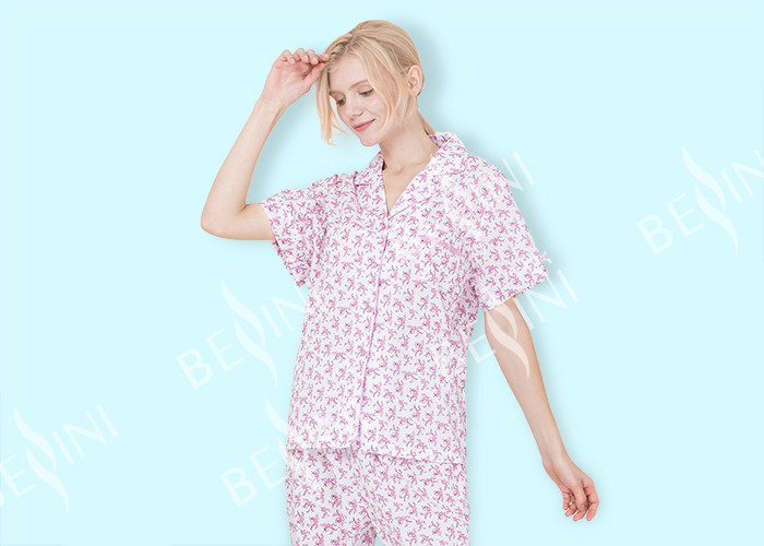 Wholesale Cute Womens Pyjama Sets Short Sleeve Top And Long Pants With Elastic Waistband from china suppliers