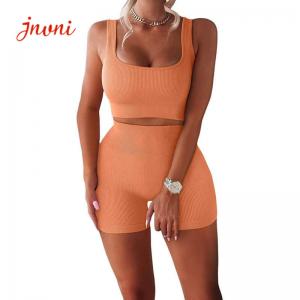 Wholesale Drawstring Workout Outfits For Women 2 Piece Seamless Ribbed Set from china suppliers