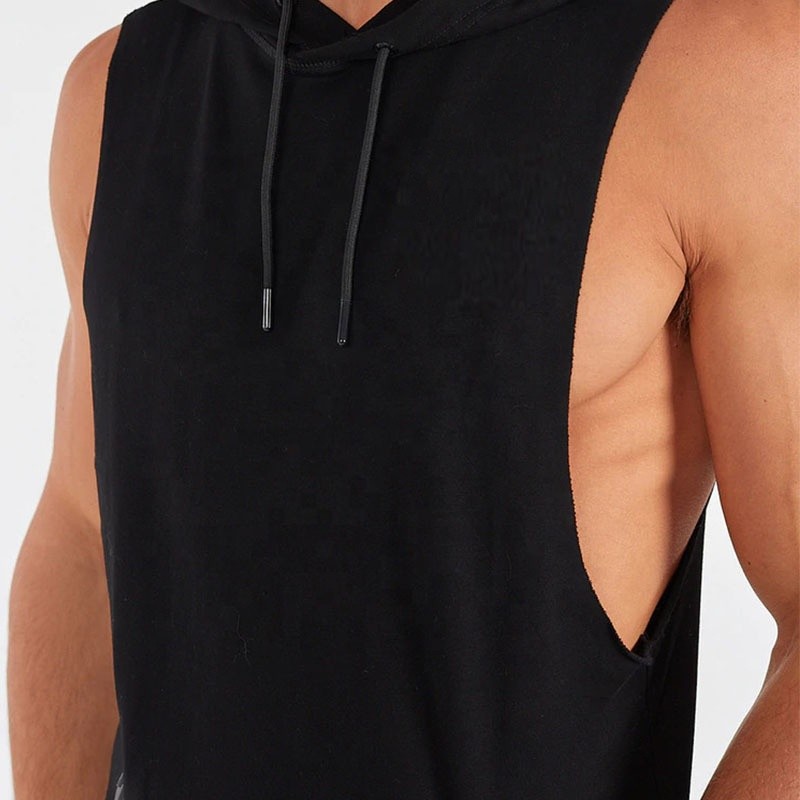 Wholesale Athletic Fitness Mens Activewear Tops Sleeveless Hoodie Tshirt With Zipper Pocket from china suppliers