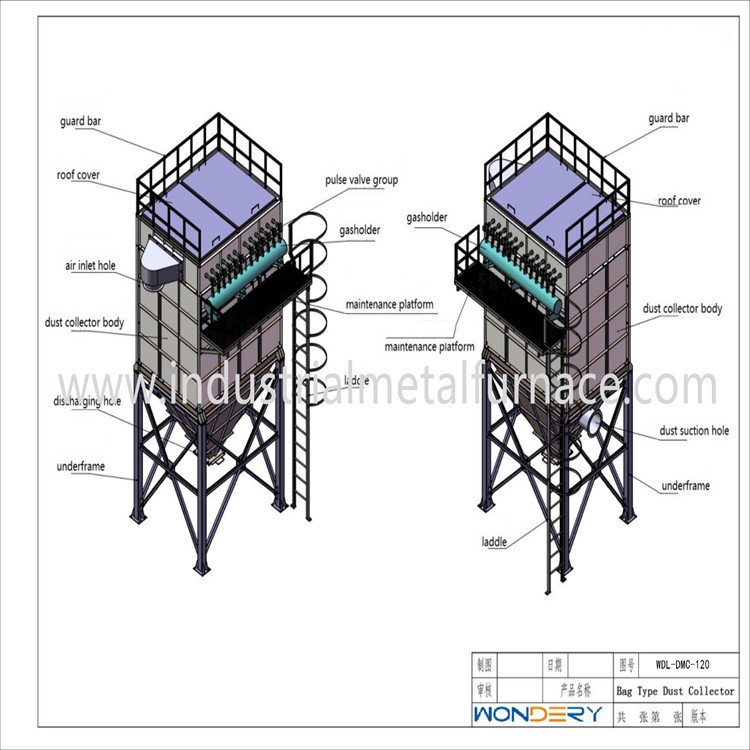 Wholesale 1200Pa 1.5m/Min Industrial Metal Melting Furnace Bag Type Dust Collector 2000mm from china suppliers