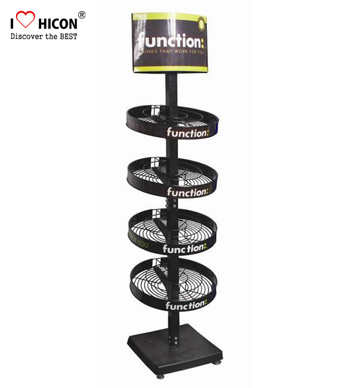 Wholesale 4 - layer Flooring Round Shape Metal Display Rack For Monster Energy Drinks Promotion from china suppliers