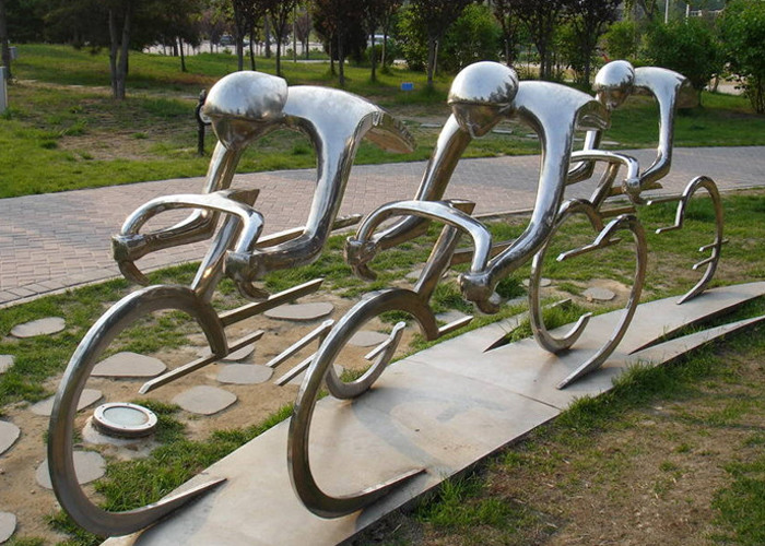 Metal Abstract Cyclist Sculpture Stainless Steel For Garden Decoration