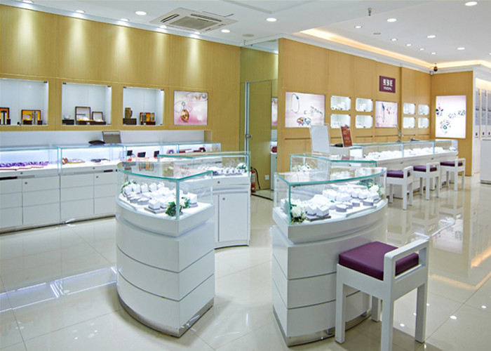 Wholesale Retail Shop Lighted Commercial Jewelry Wall Display Case High Glossy White Color from china suppliers