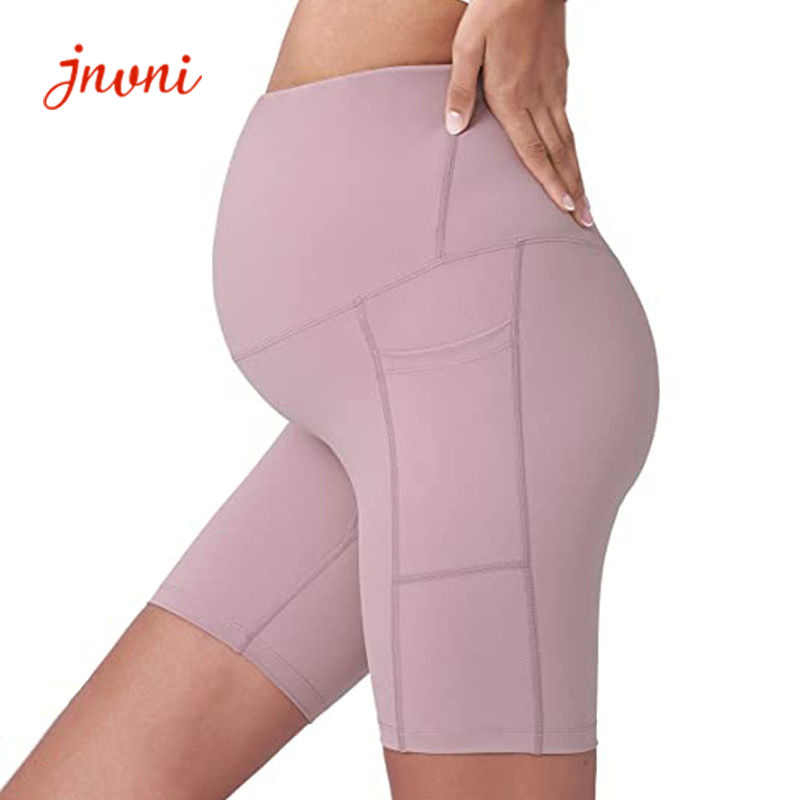 Wholesale 8" High Waisted Yoga Shorts With Pockets 250gsm Over The Belly Bump Pants from china suppliers