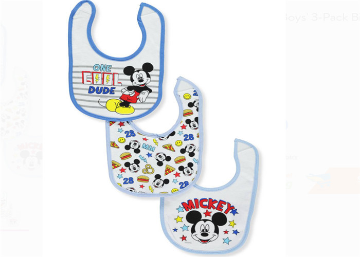 Wholesale Disney Mickey Mouse Baby Feeding Bibs Cotton Jersey / Terry Backing 3 Pack from china suppliers
