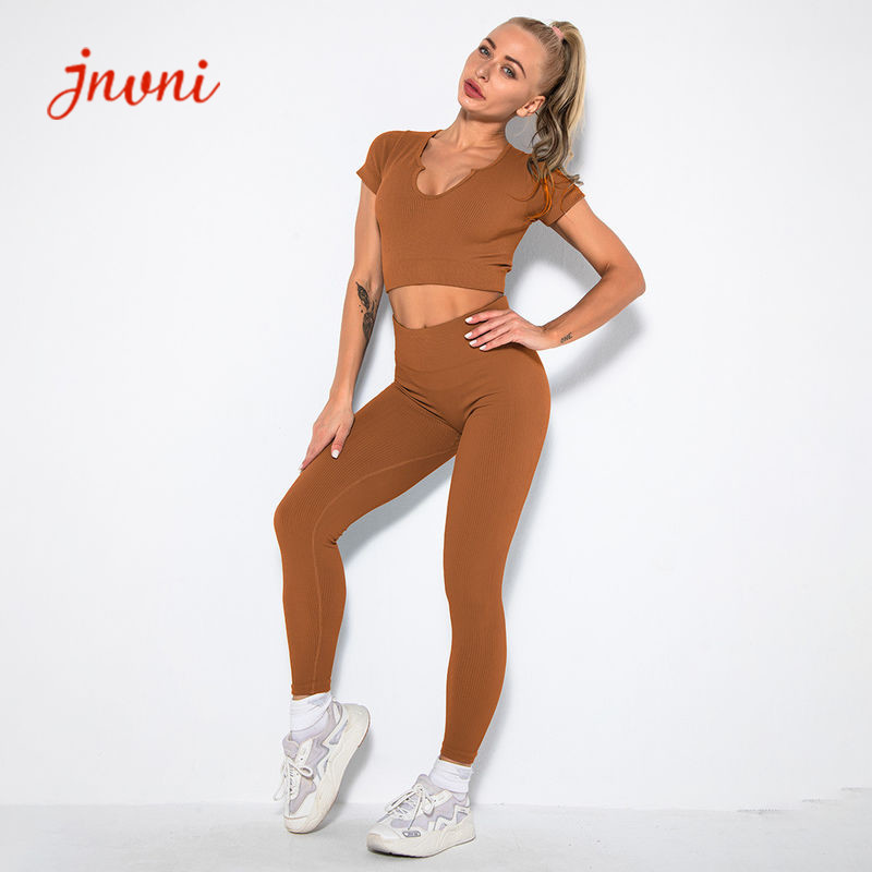 Wholesale ISO Seamless Ribbed Women Activewear Sets Full Length High Waist Leggings Sets from china suppliers