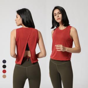 Wholesale Four Way Stretchy Workout Sweat Vest Gym Back Split Fitness Yoga Tops from china suppliers