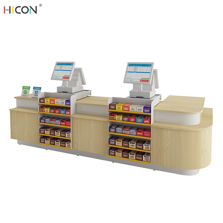 Wholesale Premium Floor Brown Wood Store Shopping Checkout Counter from china suppliers