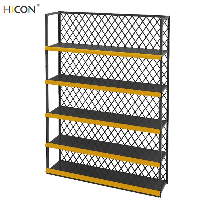 Wholesale Simple Side 5-Layer Black Metal Mush Gondola Shop Shelving from china suppliers