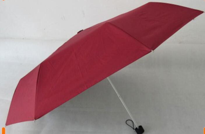 Red 3 Folding Tiny Travel Umbrella Manual Open Solid Color Pongee Fabric