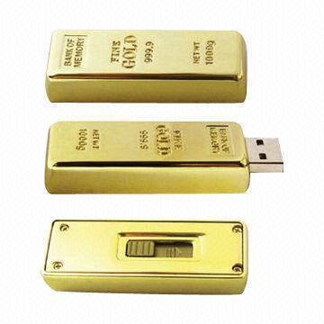Wholesale Gold-plated Bar Promotional Secure USB Pen-drive, over 10-year Data Retention, Various in Capacity from china suppliers