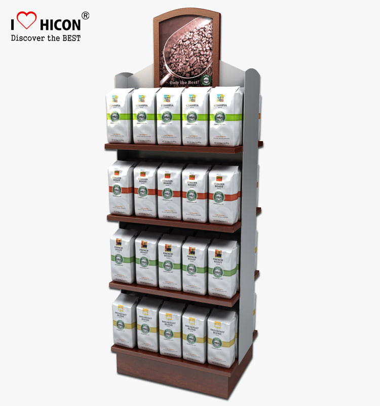 Wholesale Food Shop 4-Layer Wood Flooring Display Rack , Coffee Bag And Nuts Display Units from china suppliers