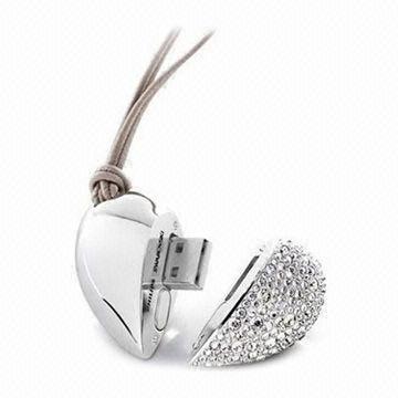 Wholesale USB Pen Drive with Heart-shaped, Zinc Alloy Housing, Supports Preloaded Data, Hot Promotional Gift  from china suppliers