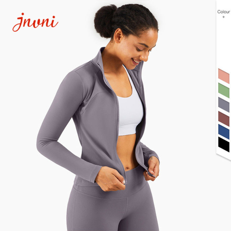 Wholesale Women Lulu Gym Long Sleeve Yoga Zip Jacket 210gsm High Neck Slim Fit from china suppliers