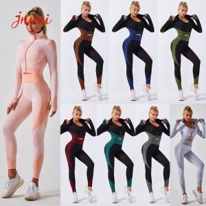 Wholesale Zipper Crop Top Women 2 Piece Activewear Set High Waist Seamless Yoga Leggings from china suppliers