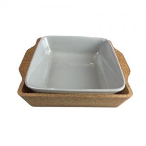Wholesale Ceramic dish with cork tray/cork base 21.5*22.5*5.5cm from china suppliers