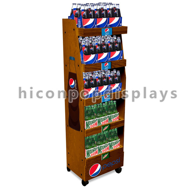 Wholesale Movable Solid Wood Cola Display Stand Freestanding Drinks Shop Merchandising Display from china suppliers