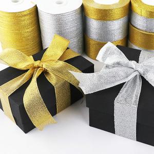 Wholesale Gold Silver Organza Embroidery Glitter Wired Ribbon , Wedding Cake Gift Decoration Ribbon from china suppliers