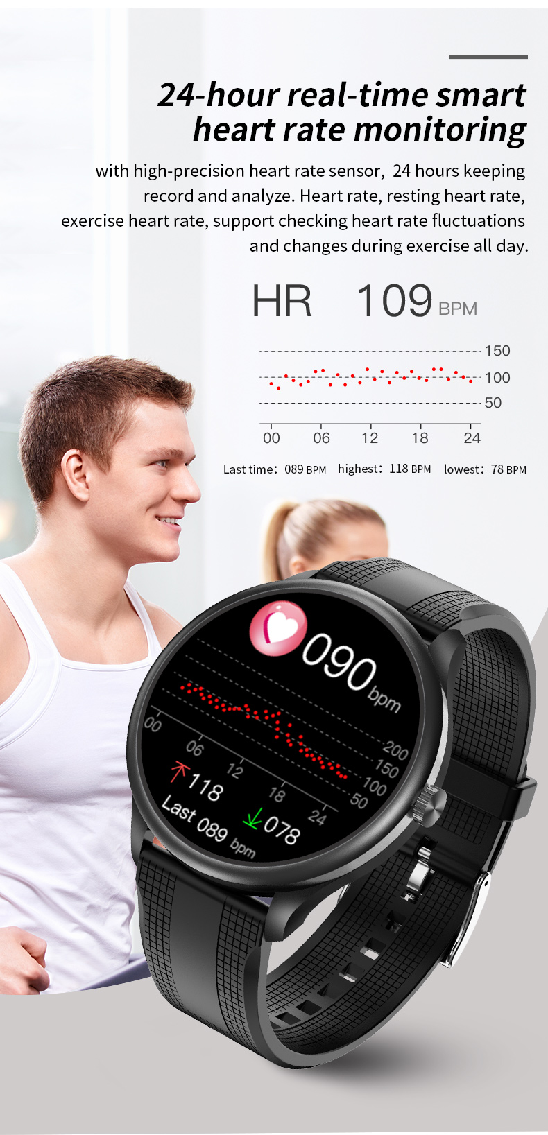 Music Player Men Wrist ECG Smart Watch 240*240 Screen 316L Stainless Steel Case