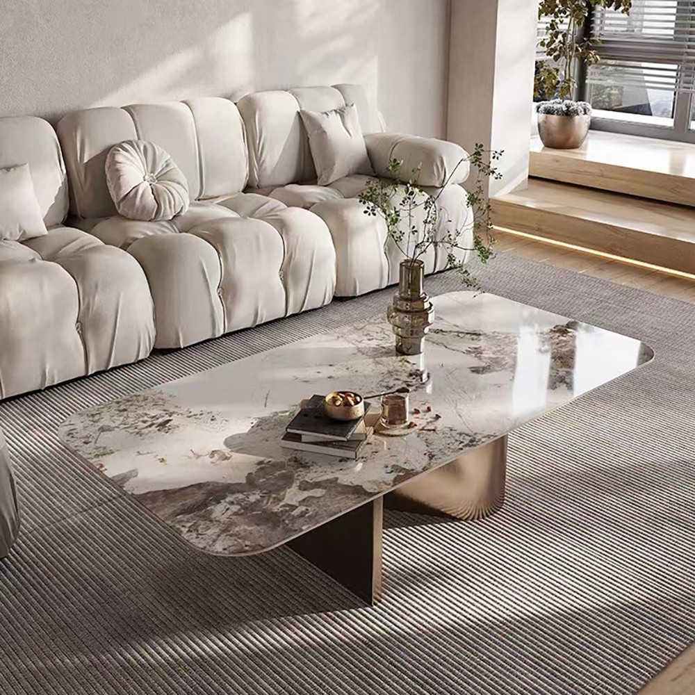 Modern Stainless Steel Marble Square Living Room Coffee Table