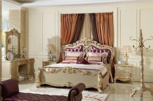 Wholesale Luxury Classic Bedroom Furniture Bed sets Golden painting Wood and high end of fabric Headboard factory direct Price from china suppliers