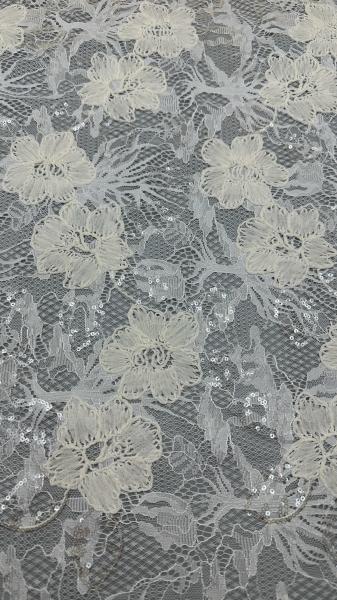 White Luxury Sequin Embroidery Durable And Elegant Luxary Knit Flower Embroidery
