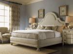 Modern Bedroom Wooden Frame Beige Upholstered King Size Bed