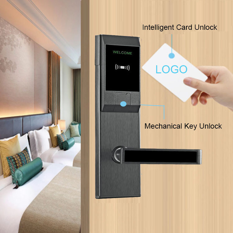 Alkaline Batteries 6V Key Card Door Lock With Handle 35mm-65mm Thickness