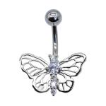 silver gold Butterfly Belly Button Ring zircon gems 316 Stainless Steel bar