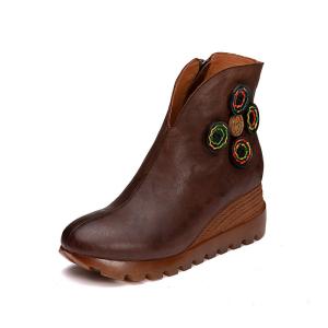 Wholesale S489 Explosive Waterproof Platform Slope Heel Women'S Shoes Retro Handmade Leather Fashion Zipper Single Shoes Women from china suppliers
