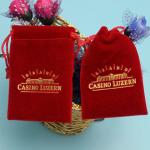 Red Velvet Drawstring Jewelry Pouch , Gold Logo Printing Womens Drawstring Bag