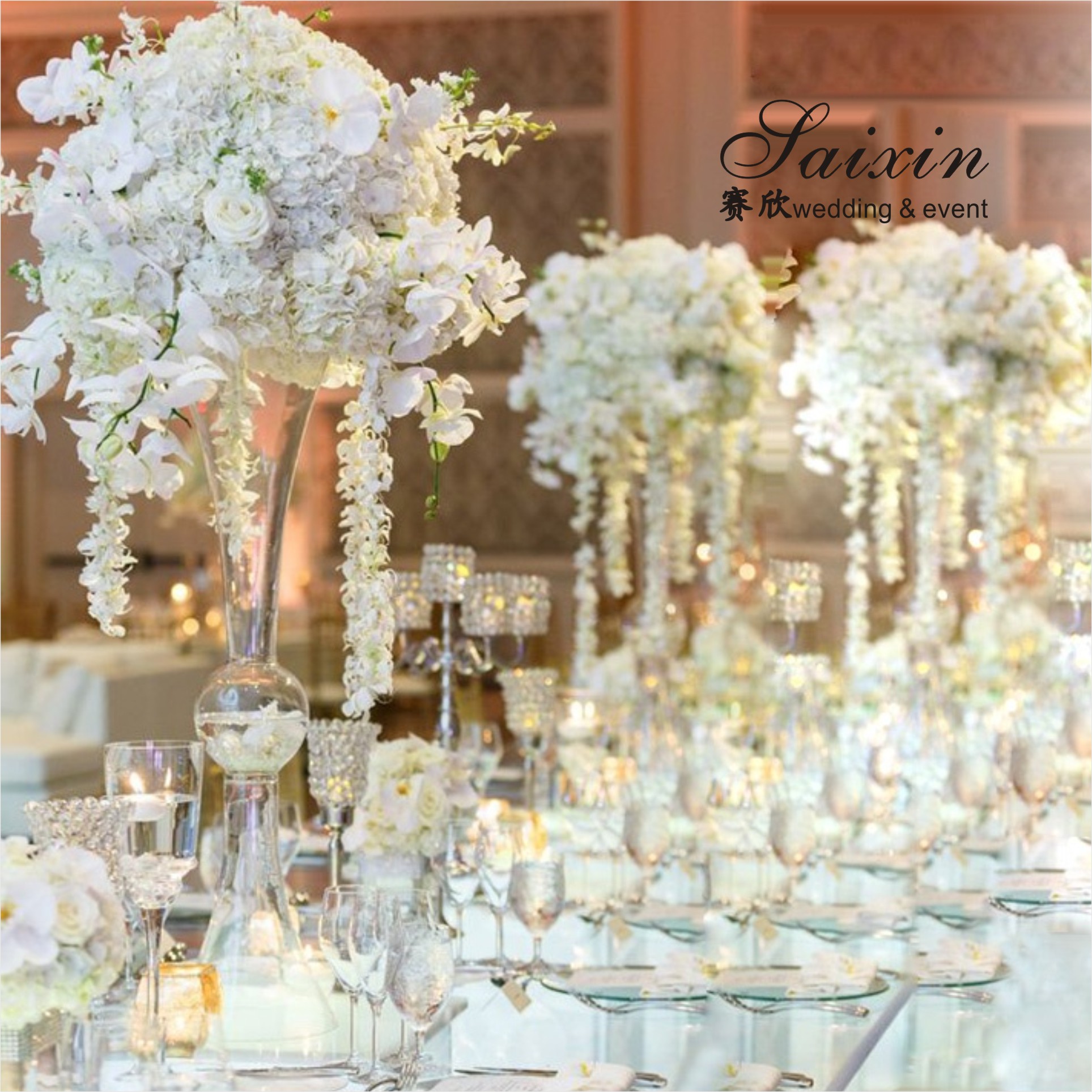 Small Crystal Flower Vase Clear For Flowers Wedding Centerpieces 90CM