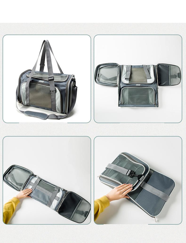 Black Pet Carrier Travel Bag Dog Cat Oxford Breathable 16.3x14.6x3.2" 17x11x9.5 17x12.5x8.5
