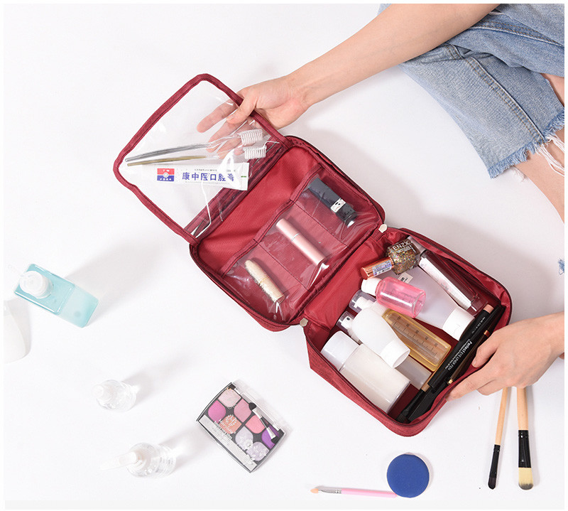 China Supplier Custom Square Cosmetic Toiletry Bag With Zipper Waterproof