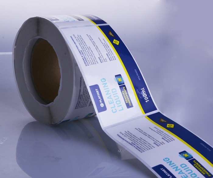 Screen cleaning kit packaging glossy vinyl sticker labels rolls printing manufacturer