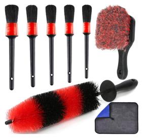 Wholesale Red Color Car Detailing Brushes Kit For Washing Wheels 8 Pcs from china suppliers