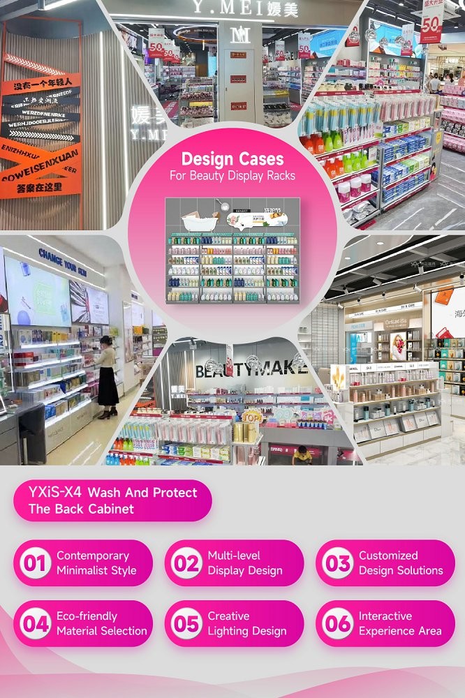 YXiS-X4 Adjustable Shelves Skincare Display Cabinet with LED Strip Lights