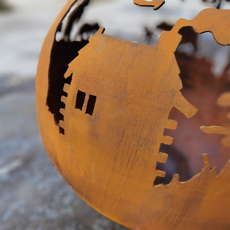 Outdoor Wood Burning Steel Sphere Fire Pit Round Custom Corten Steel Sphere Fire Pit Outdoor