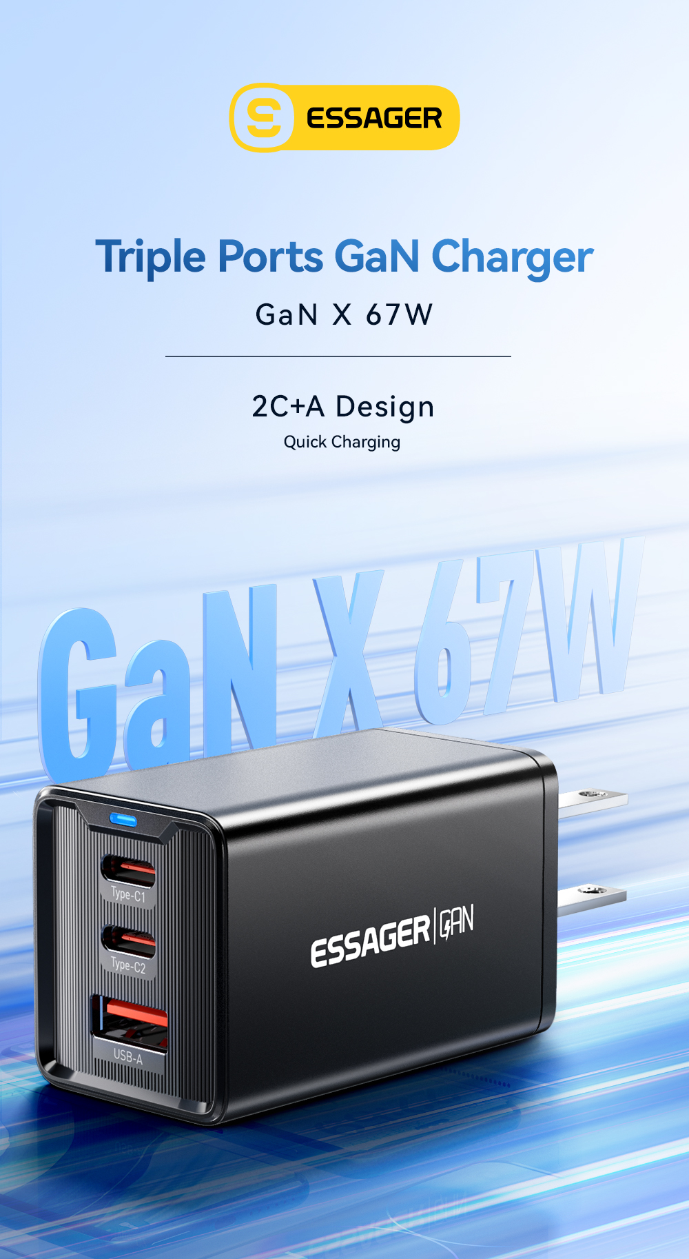 ESSAGER JT-G67TC2U1 Series Multi Port GaN Wall Charger 67W