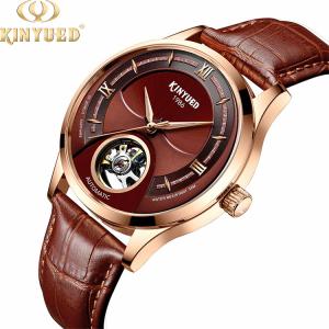Wholesale Pin Buckle Mechanical Skeleton Watch Brown Minimalist Mechanical Watch from china suppliers