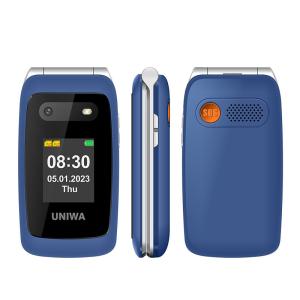 Wholesale Speed Dial Flip Elderly Mobile Phones 1450mAh UNIWA V202T Blue Lightweight from china suppliers