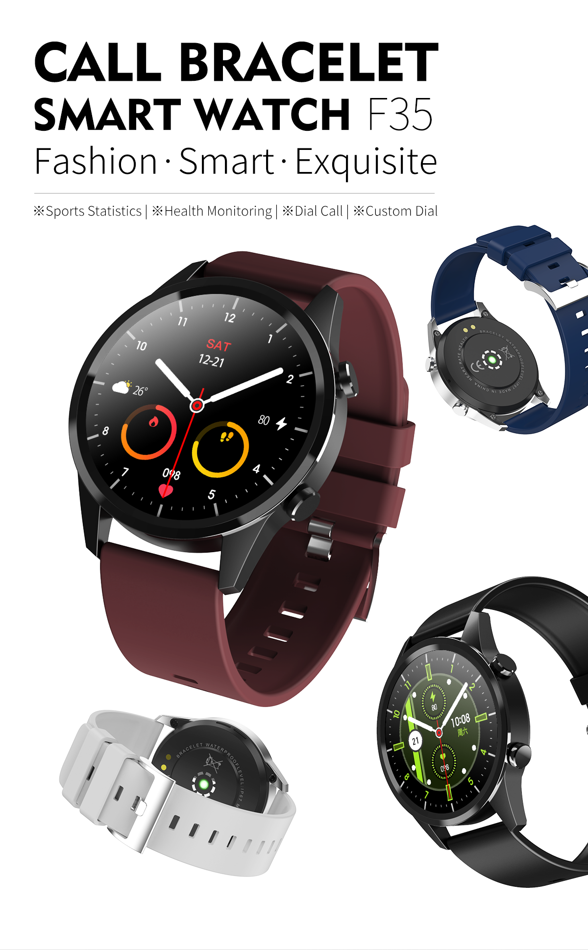 TFT F35 1.28inch Health Monitoring Smartwatch Sport Fitness Bands