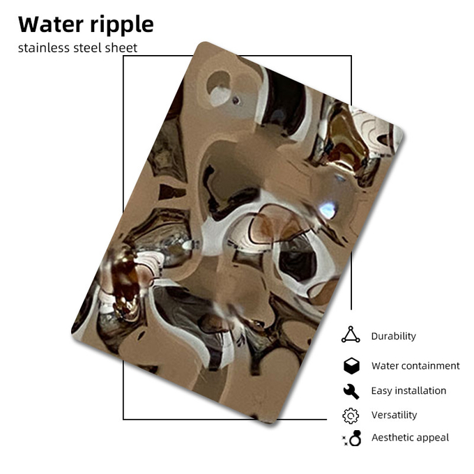 PVD Silver Gray Stainless Steel Water Ripple Metal Sheet 4 X 4mm 4 X 8mm Custom Steel Plate